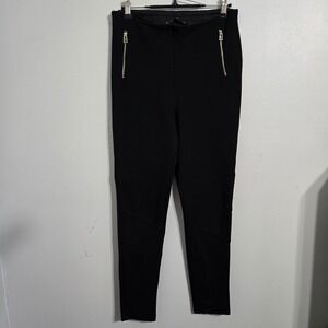 B#51 ZARA BASIC‎ Black Moto Zip Detail Stretch Pants Womens Size L
